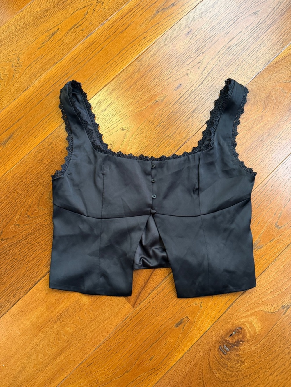 Princess Polly Black Satin Lace-Trim Crop Cami